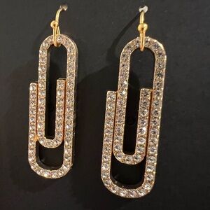 Paperclip earrings gold tone pave set cz